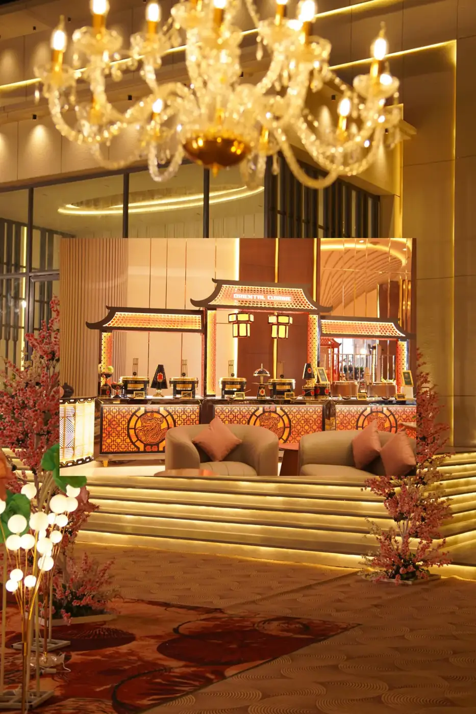 Themed oriental live cuisine counter in the banquet hall